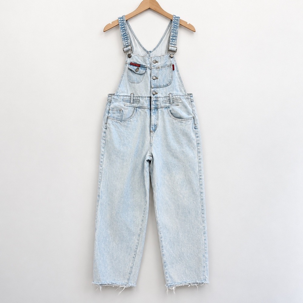 Vintage BORTINA Light Wash Denim Overalls 90s Frayed Hem Size Medium